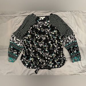 Style & Co. Black and Teal Floral Blouse
